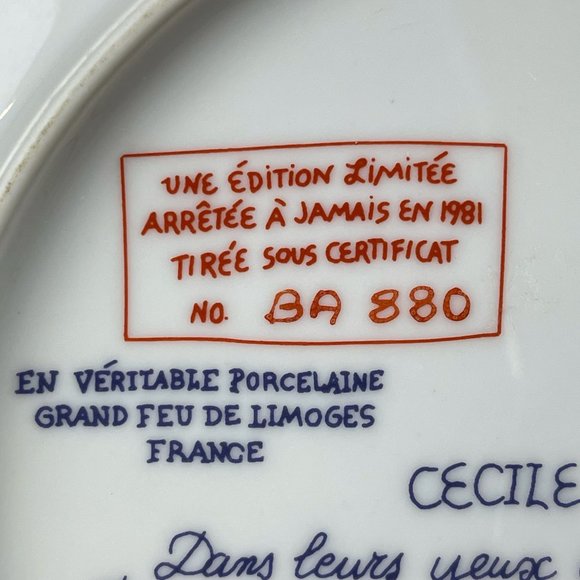 Limoges Paul Durand "Cecile Et Raoul" Christmas Plate 1981 Les Enfants De Durand - Picture 6 of 8